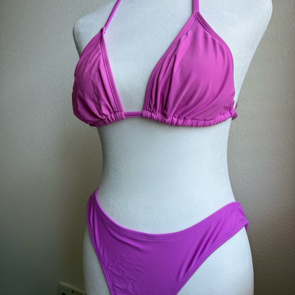 Women’s Pink Triangle Bikini Set - Classic Halter Top & Brief Bottom